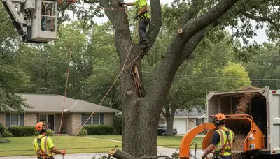 Emergency tree removal crew responding to storm damage in Saugus, MA