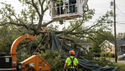 Emergency tree crew in Saugus, MA clearing storm-damaged trees and hazards
