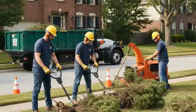 Saugus, MA tree crew removing overgrown shrubs for safe, efficient yard clearing