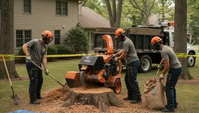 Stump removal service in Saugus, MA for lawns, driveways, and tight access areas by Arbor Tree Care
