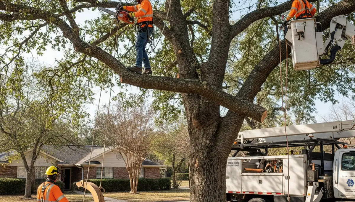 Tree removal crew in Saugus, MA safely removing a hazardous tree for a local homeowner
