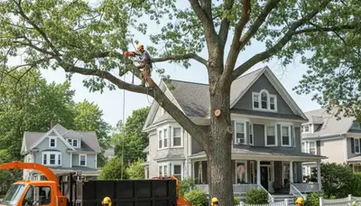 Tree service crew performing tree removal in Saugus, MA